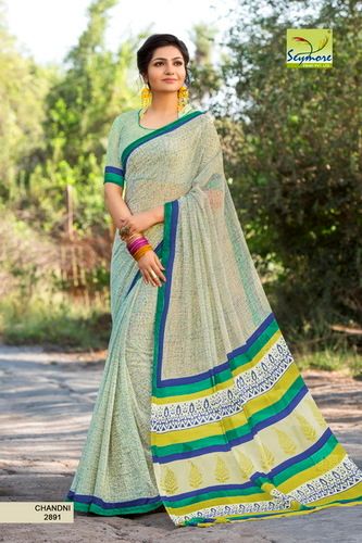 Cream Daily Wear Saree In Georgette Fabric