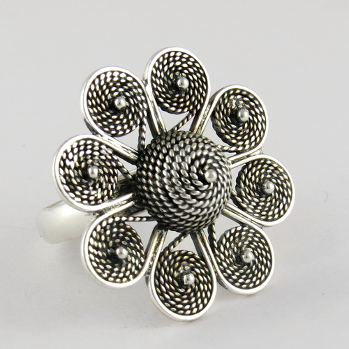 Flower Shape Oxidized 925 Sterling Silver Ring