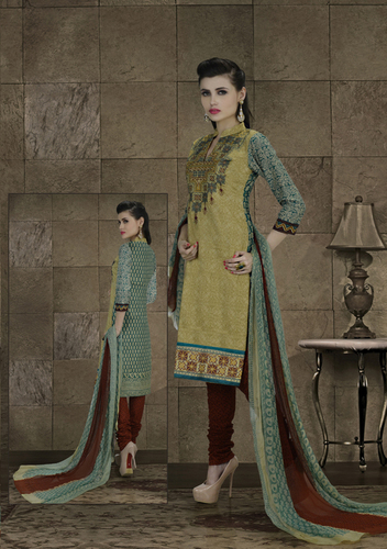 Mehendi Chiffon Dupatta Cotton Suits-08