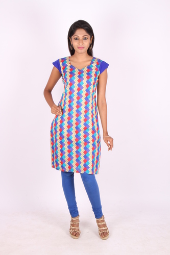 Blue And Red Geometric Printed Cotton Kurta