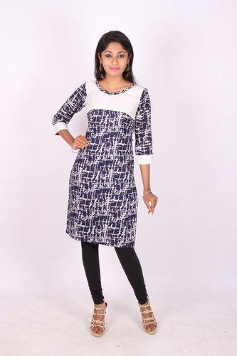 Navy Blue Printed Empire cut Cotton Kurta