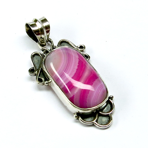 Elegant Design !! Stripped Onyx 925 Sterling Silver Pendant