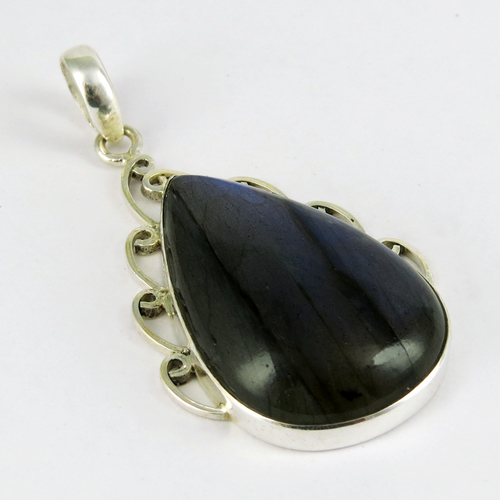 Special Moment !! Labradorite 925 Sterling Silver Pendant - 5.7x3.0 cm, Pear Shape Bezel Setting