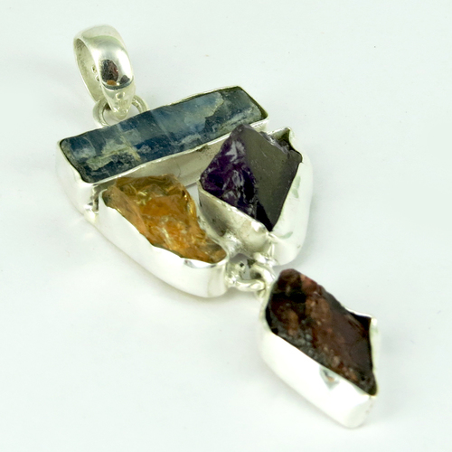 Balance And Peace !! Rough Stone 925 Sterling Silver Pendant