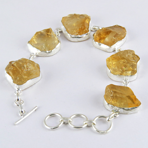 Lucky Rough Citrine !! 925 Sterling Silver Bracelet