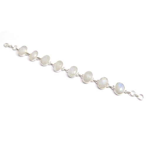 Help Calm Responses And Stress !! White Rainbow Moonstone 925 Sterling Silver Bracelet
