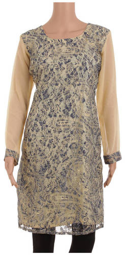 Beige & Blue Georgette & Lace Designer Kurta