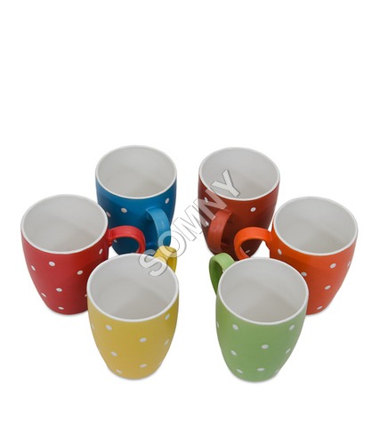SP MILK MUG WHITE POLKA DOTS SET OF SIX