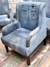 Single Seater Sofa - Recycled Denim, 36x30x36 Inches, Blue | Stylish Design, Comfortable Seating, Durable Wood Frame