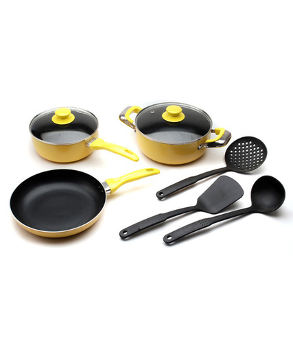 Polo lifetime Non Stick Cookware Set of 8 Pcs (Yellow)