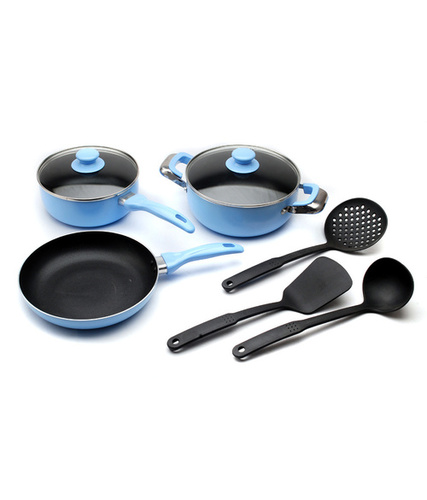 Polo lifetime Non Stick Cookware Set of 8 Pcs (Blue)  