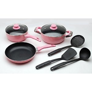Polo lifetime Non Stick Cookware Set of 8 Pcs (Pink)