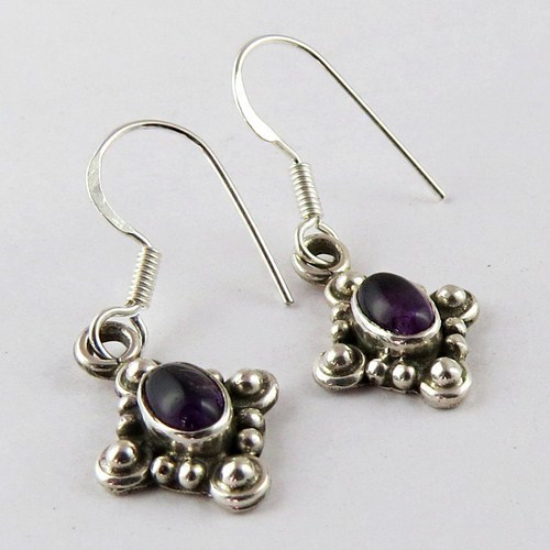 Rare Deep !! Amethyst 925 Sterling Silver Earring