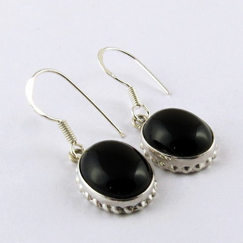 Dark Night !! Black Onyx 925 Sterling Silver Earring