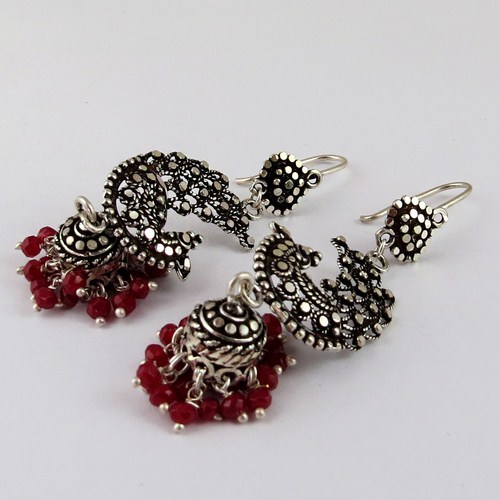 Bring The Heat ! Oxidized Jhumka Ruby 925 Sterling Silver Earring