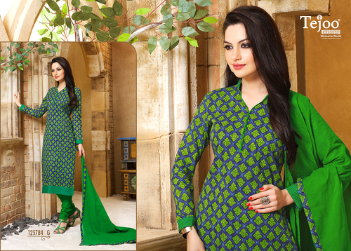 Ellery Vol. 2 Cotton Fabric Summer Suits -07 - Cotton Material, Green, Size S-XL | Stylish Design, Comfortable Fit, 8 Pieces, Cotton Dupatta