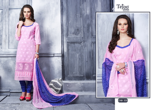 Charming Vol. 3 Embroidered Cotton Suits-06 - Cotton, 3 Meter Bottom, Pink | Elegant Design, Alluring Prints, 8-Piece Set