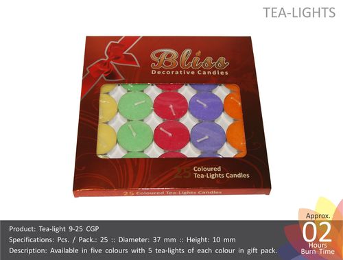 Tea Light Candles - Wax 37 mm Diameter 10 mm Height Multicolor | 25 Pcs 2 Hour Burn Time Gift Pack