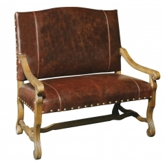 Two Seater Sofa - Leather, Wood, 70x40x35 cm, Brown | Durable Leather, Comfortable Seating, Traditional Style