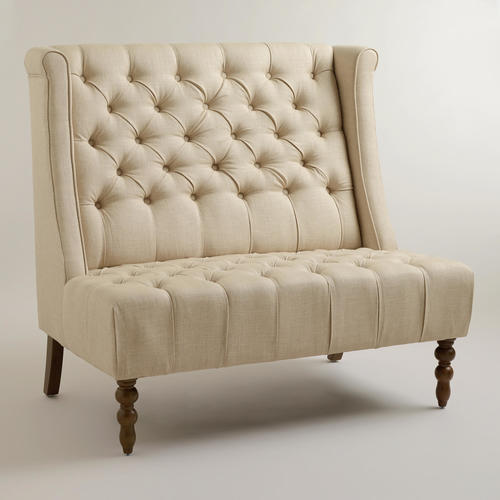 Two Seater Sofa - Fabric Wood, 40x36x30 inches, Beige | Elegant Design, Comfortable Seating, Durable Frame, Wingback Style