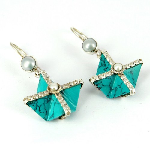 Inspire Turquoise, Pearl 925 Sterling Silver Earring