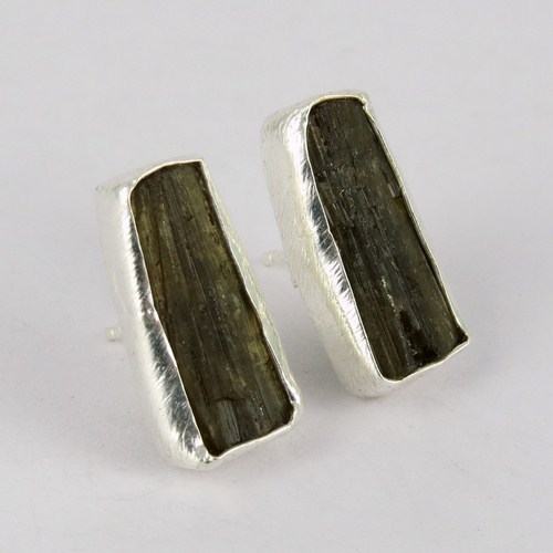 Rough Stone Jewelry Green Tourmaline 925 Sterling Silver Earring