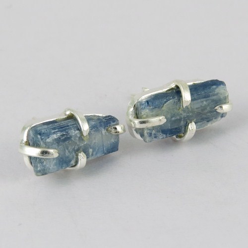 Marvelous Design Kyanite 925 Sterling Silver Studs Earring - 2.0x1.0 cm, Fancy Prong Setting, Tension Back