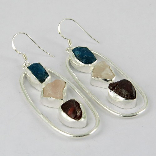 Neon Apatite, Rose Quartz, Garnet 925 Sterling Silver Earring