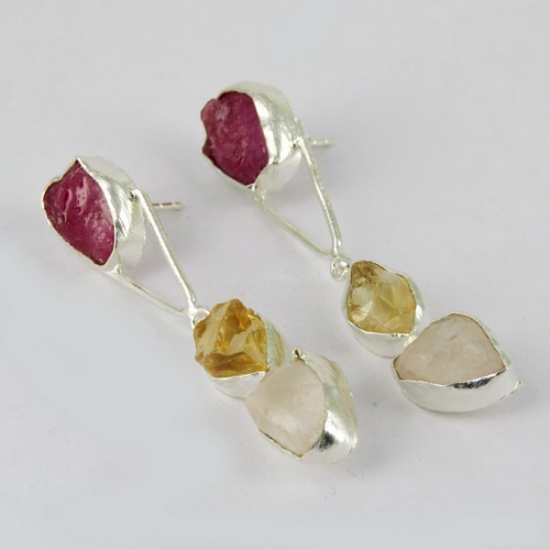 Ruby, Citrine, Rose Quartz 925 Sterling Silver Earring