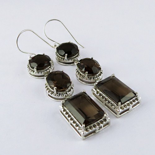 Floral Smoky Quartz 925 Sterling Silver Earring