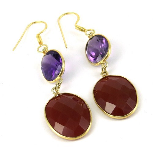 Very Elegant Red Onyx, Amethyst 925 Sterling Silver Earring