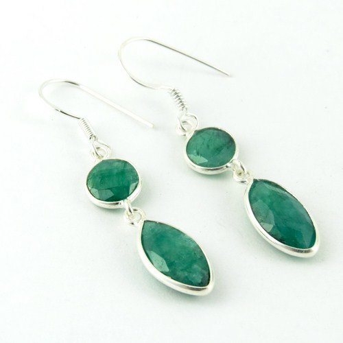 Green Island Dyed Emerald 925 Sterling Silver Earring