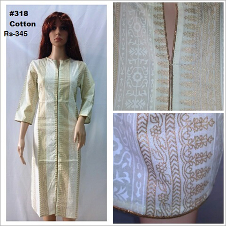 Long Cotton Kurtis - Cotton, Sizes S, M, L, XL, Color Cream | 3-4th Sleeve Style, Breathable Fabric, Casual and Formal Wear for Ladies