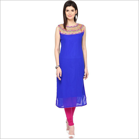 Designer Georgette Kurtis - Georgette, Sizes: S, M, L, XL, Color: Blue | 3/4 Sleeve Style, Ideal for Casual or Formal Wear