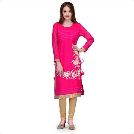 Formal Georgette Kurtis - Georgette, Sizes S, M, L, XL, Pink | Breathable, Printed Pattern, Ideal for Casual and Formal Summer Wear