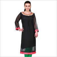 Black Georgette Kurtis - Simple Design, Available In Sizes S, M, L, Xl, Perfect For Summer Wear, Elegant Black Color
