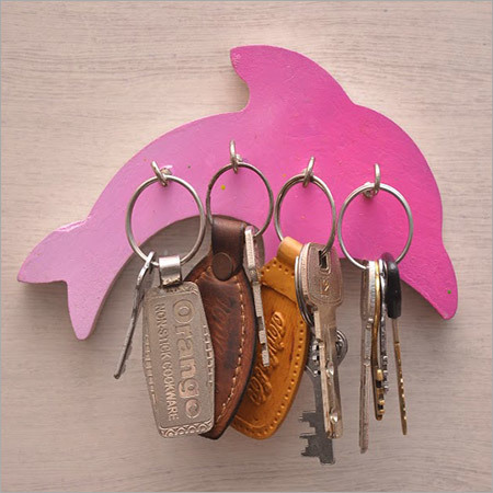 Dolphin Key Holder - Wood, 10x5x2 cm, Pink | Stylish Design, Secure Storage, 3 Metal Hooks
