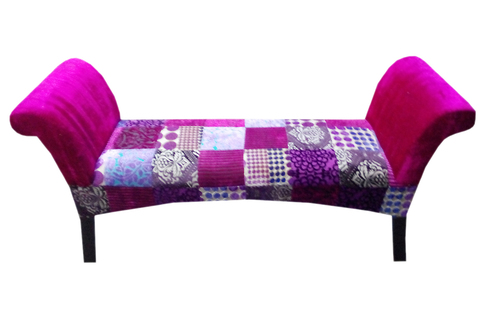Upholstered Chair - Velvet & Wood, 48x24x18 inches, Pink | Comfortable Seating, Curved Patchwork Design, Wooden Legs, Back Support
