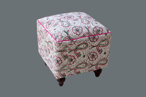 Upholstered Pouf - Fabric & Wood, 16x16x16 Inches, Beige | Comfortable Seating, Durable Fabric, Easy Cleaning