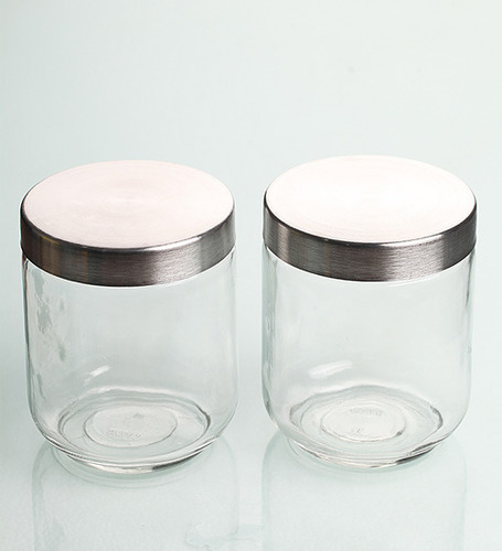 Steelex Transparent - Glass & Metal, 10x7 cm, Clear | Airtight Seal, Durable, Stackable, Screw-On Lid