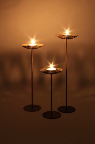 Chinar Leaf Candle Stand - Metal, 5/13/9 Inches, Burnt Gold | Elegant Design, Tea Light Holder, Ambient Lighting