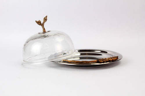 Wheat Ear Brass Cloche w/hammered Glass