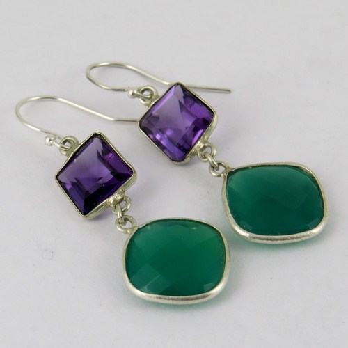 Light Delicate Green Onyx,Amethyst 925 Sterling Silver Earring