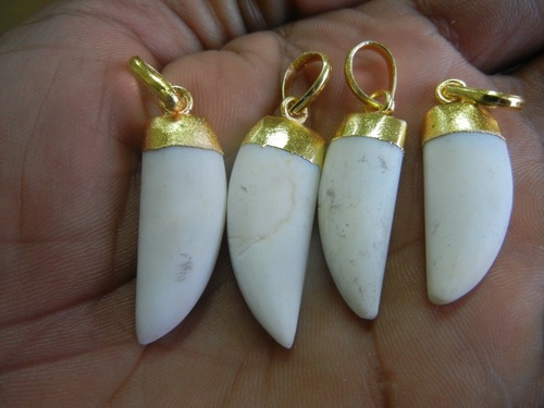 White Agate Electroplated Horn Pendant
