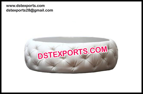 Beautiful White Leather Tufted Round Coffee Table