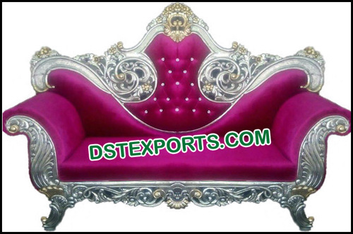 Wedding Wooden Brass Gold Plated Sofa Set - Pink, Hand Carved, Royal Look, Smooth Texture, Durable Wood