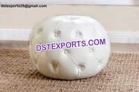 Gorgeous Ivory Grand Tufted Leather Ottoman Stool