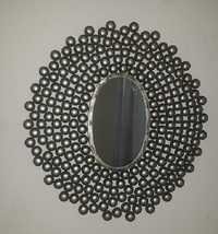 Round Shape Wall Mirror - 28 X 25.5 Inches, Brass Antique Finish With Black Touch, Modern Metal Design