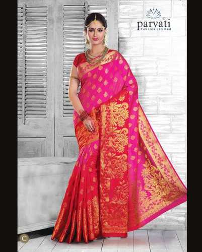Shaded Rich Pallu - Silk 5.5m x 1.1m Pink, Jacquard Weaving, Brocade Pallu, Soft Texture, Elegant Design