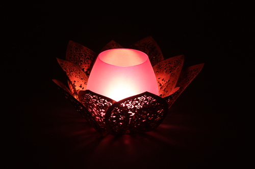 3D Jali - Metal 8"x8"x3.5" Pink, Floral Style, Ambient Lighting